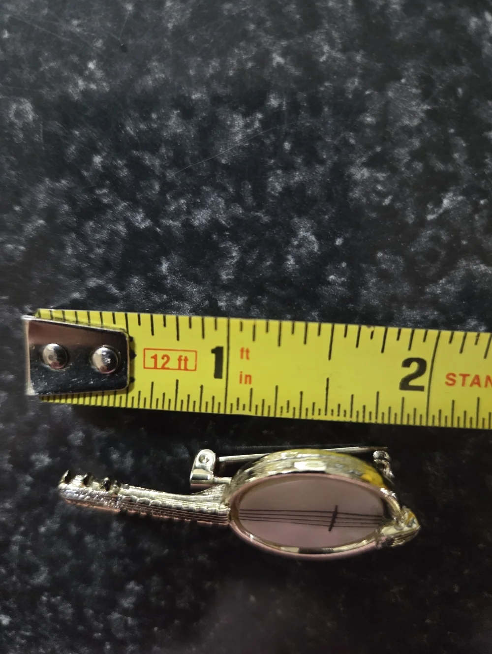 Vintage Banjo Brooch Gold Tone Mother of Pearl Music Pin